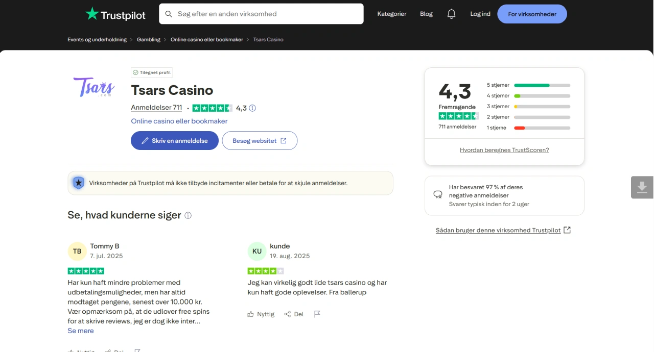Tsars Casino Trustpilot